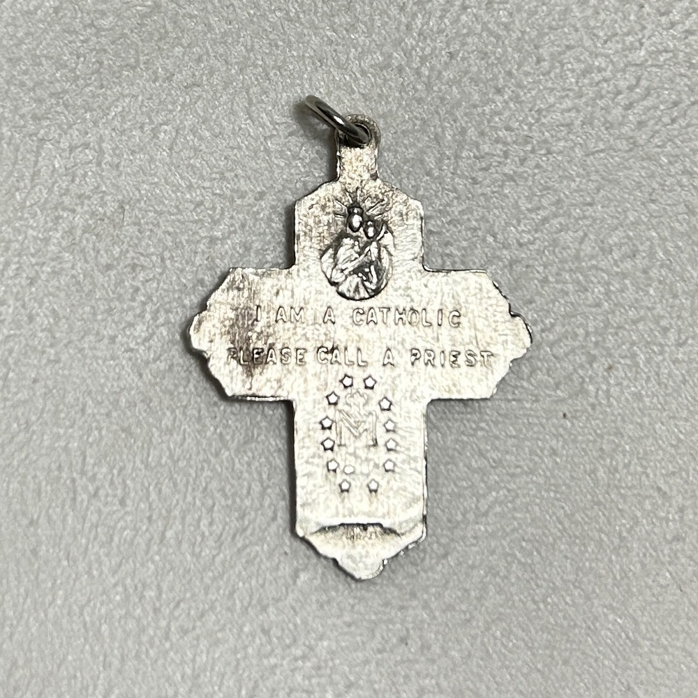 Sterling Silver 4 Panel Catholic Cross Pendant with Patina Vintage Religious - Picture 5 of 12